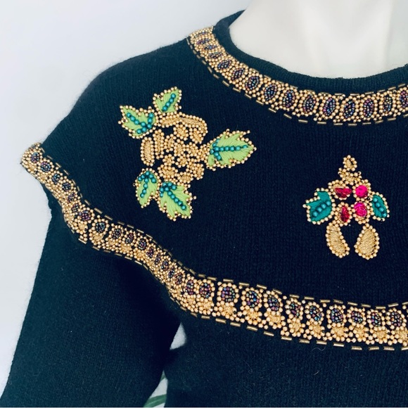v i n t a g e :: Silk Angora Pearl Embroidered Knit Holiday Sweater - Picture 10 of 13